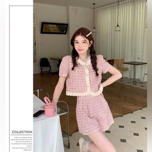 NEW Vintage Lace Pink Two-Piece Suit - Chic Summer Shorts Set